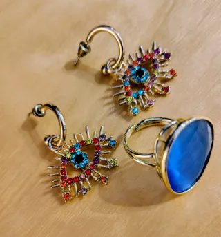 Conjunto Bisutería Ojo Turco Multicolor y anillo
