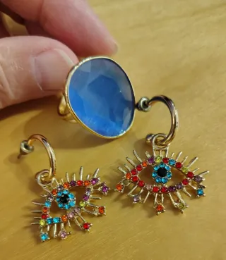 Conjunto Bisutería Ojo Turco Multicolor y anillo