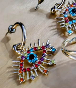 Conjunto Bisutería Ojo Turco Multicolor y anillo