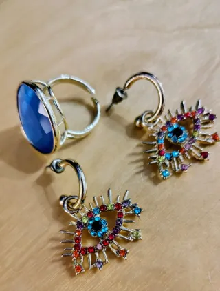 Conjunto Bisutería Ojo Turco Multicolor y anillo