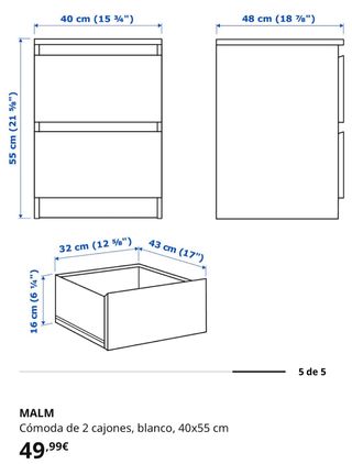 Cómoda IKEA MALM 2 cajones Blanca