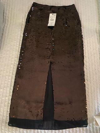 Falda Zara lentejuelas marrón y dorado