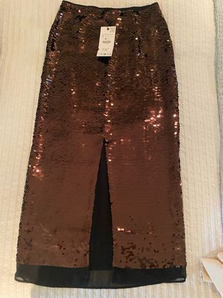 Falda Zara lentejuelas marrón y dorado