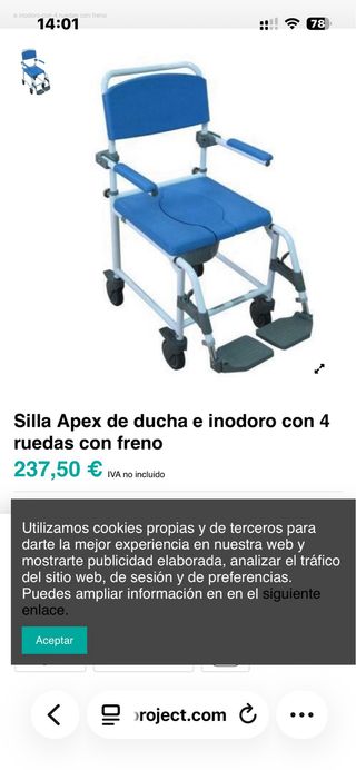 Silla de ducha e inodoro Apex con ruedas