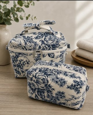 Duo de Neceser floral azul y blanco