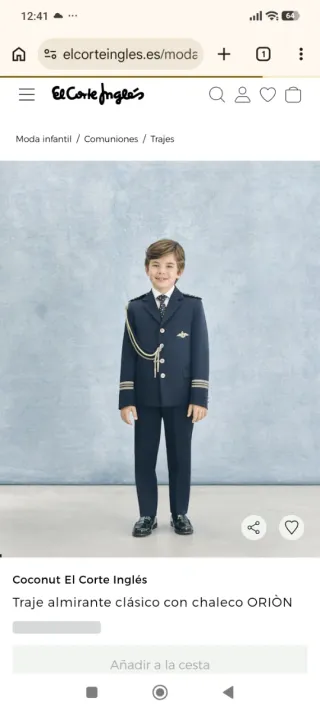 Traje de comunión El Corte Inglés azul.