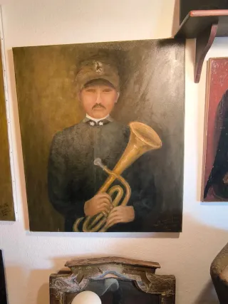 Antiguos 2 Cuadros Óleo Militar Vintage XX