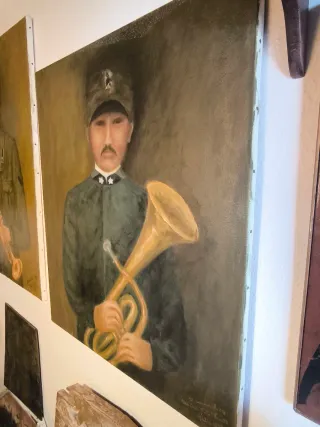 Antiguos 2 Cuadros Óleo Militar Vintage XX