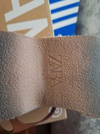 Sandalias Zara Cuña Esparto Marrón Talla 39