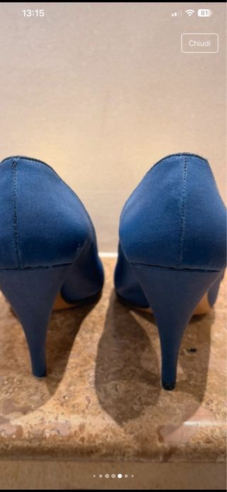 Scarpe eleganti raso bluette tacco 38.5