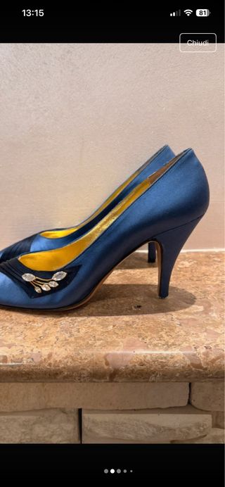 Scarpe eleganti raso bluette tacco 38.5