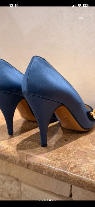 Scarpe eleganti raso bluette tacco 38.5