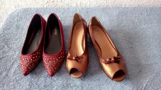 2 Pares Zapatos Talla 38 dorado y burdeos