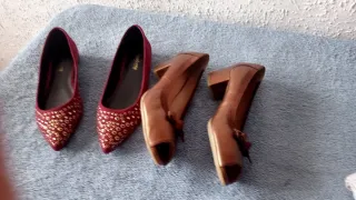 2 Pares Zapatos Talla 38 dorado y burdeos