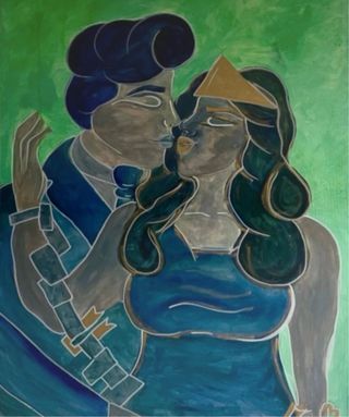 Dipinto originale blu e verde