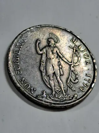 Raras 8 liras de plata año 1794 acuñada en Génova