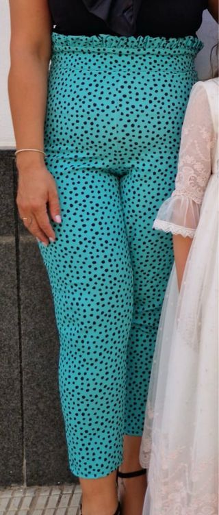 Pantalones Teal y Negro con Lunares