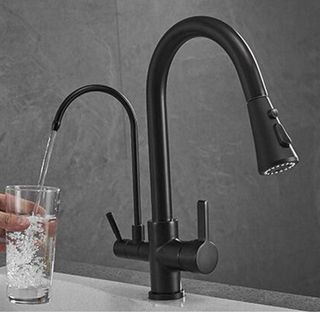 Grifo Cocina Negro Extraíble Dorado