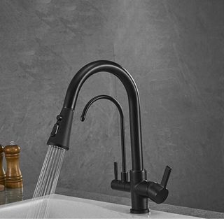 Grifo Cocina Negro Extraíble Dorado