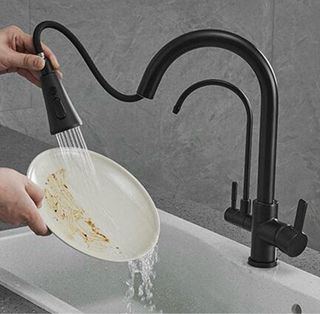Grifo Cocina Negro Extraíble Dorado