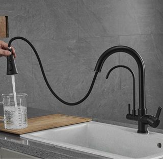 Grifo Cocina Negro Extraíble Dorado