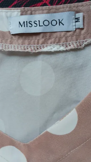 Vestido lunares beige y blanco