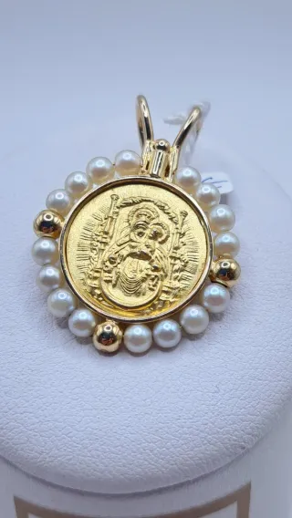 Colgante Oro 18k Virgen Perlas