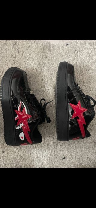 Bape Bapesta Zapatillas Negras Rojas Charol