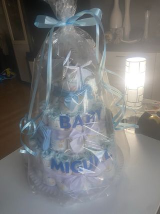 Tarta de pañales elefante azul
