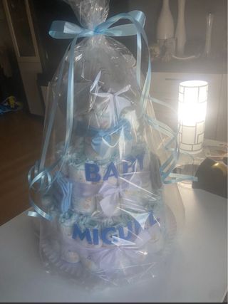 Tarta de pañales elefante azul