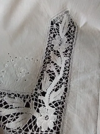 Juego de cama antiguo algodón bordado