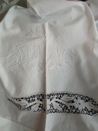 Juego de cama antiguo algodón bordado