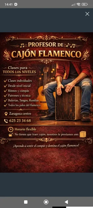 Cajón flamenco Clases de Cajón Flamenco en Zarago