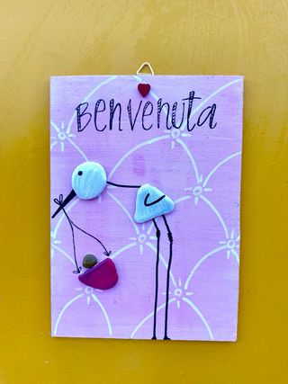 Quadretto Benvenuta su legno 14x21cm