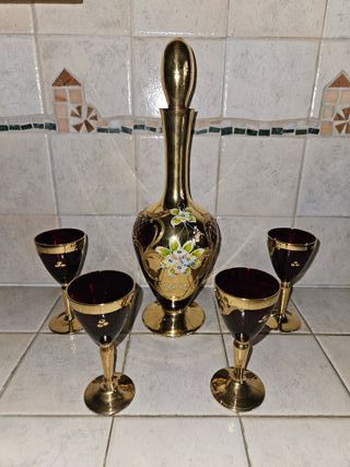 Servizio Liquore Murano 4 Bicchieri Oro Rosso