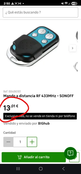 Mando a distancia RF 433MHZ SONOFF