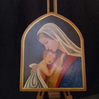 Antico dipinto Madonna Bambino olio