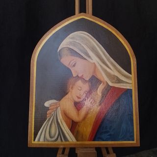 Antico dipinto Madonna Bambino olio