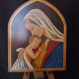 Antico dipinto Madonna Bambino olio