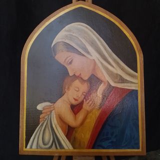 Antico dipinto Madonna Bambino olio