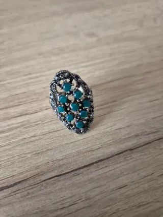 Anello donna argentato e turchese
