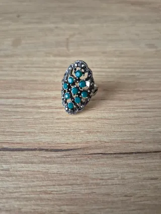 Anello donna argentato e turchese
