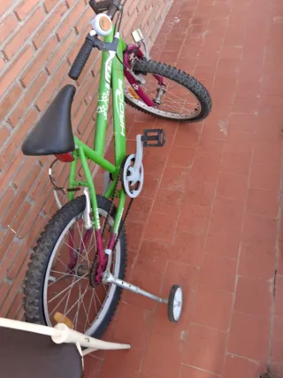 Bicicleta infantil verde y fucsia