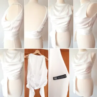 Blusa Zara Satén Cruzada Blanca