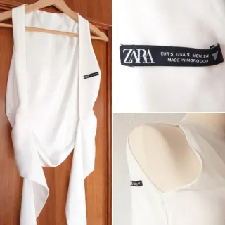 Blusa Zara Satén Cruzada Blanca