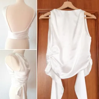 Blusa Zara Satén Cruzada Blanca