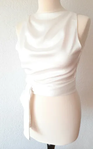 Blusa Zara Satén Cruzada Blanca