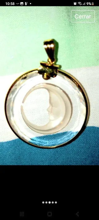 Colgante Luna con Rostro Mujer Oro y Cristal