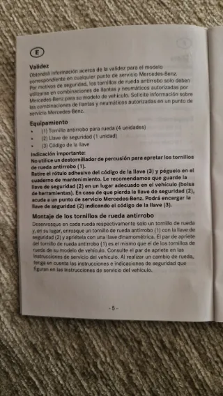 Tornillos Antirrobo para Ruedas Mercedes