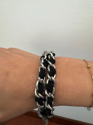 Bracciale tessuto e acciaio con perla